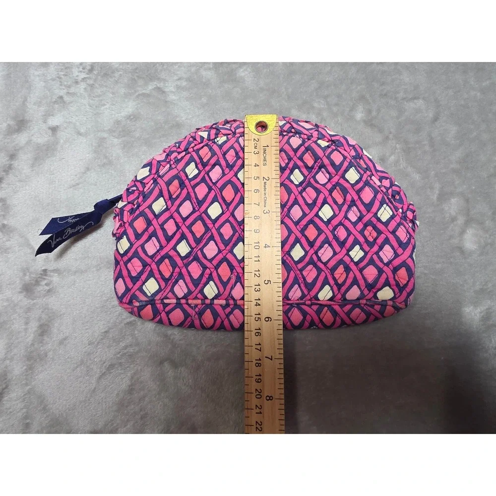 Vera Bradley Pink Navy Geometric Quilted Cotton Dome Cosmetic Makeup Bag Pouch